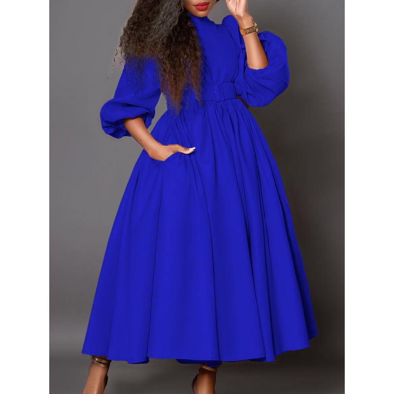 New Half Turtleneck Long Sleeve Slim Waist Swing Dress