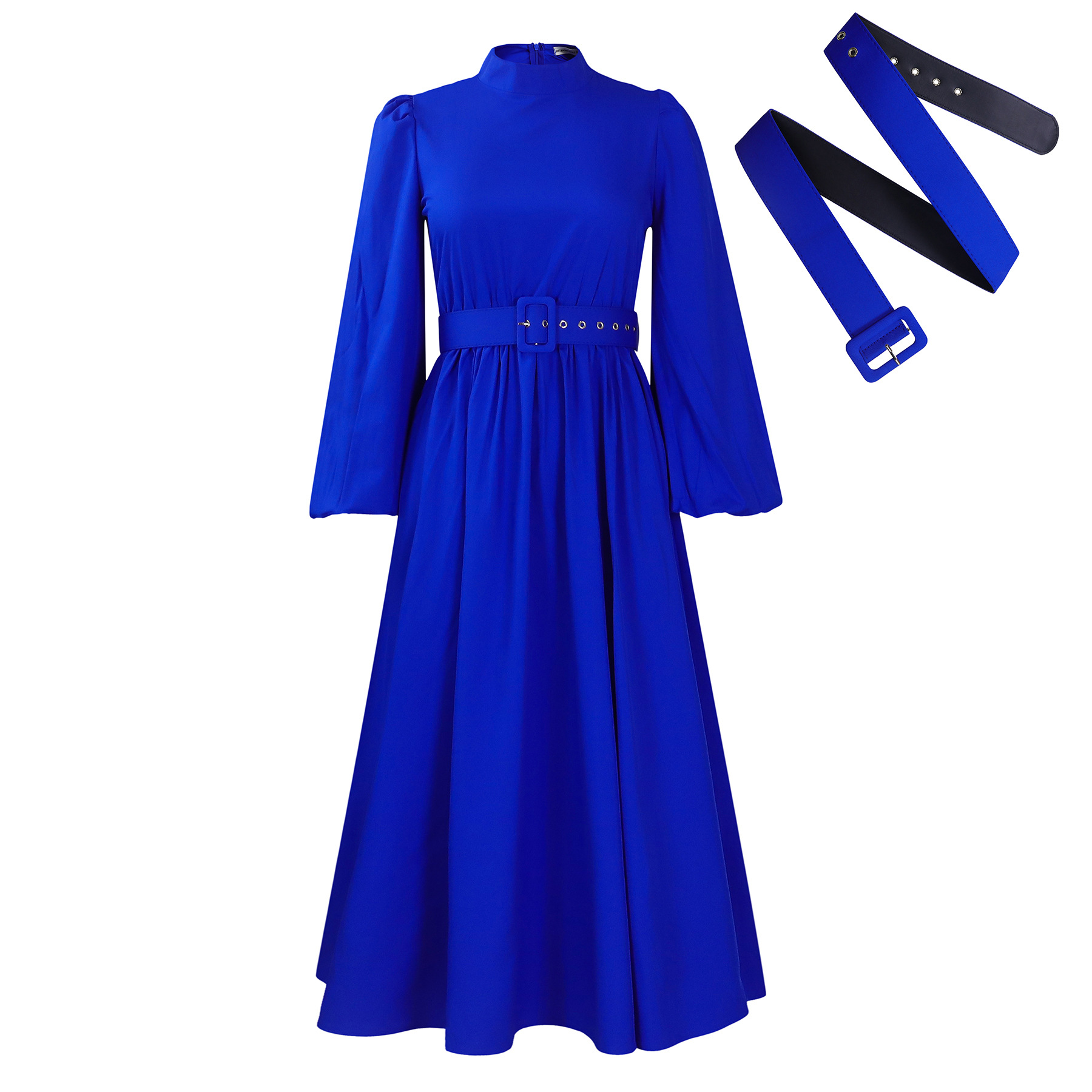 New Half Turtleneck Long Sleeve Slim Waist Swing Dress