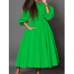 New Half Turtleneck Long Sleeve Slim Waist Swing Dress