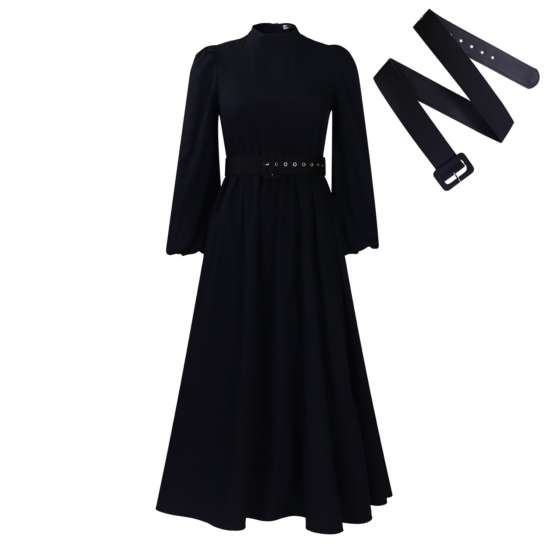New Half Turtleneck Long Sleeve Slim Waist Swing Dress