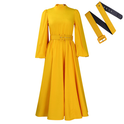 New Half Turtleneck Long Sleeve Slim Waist Swing Dress 01