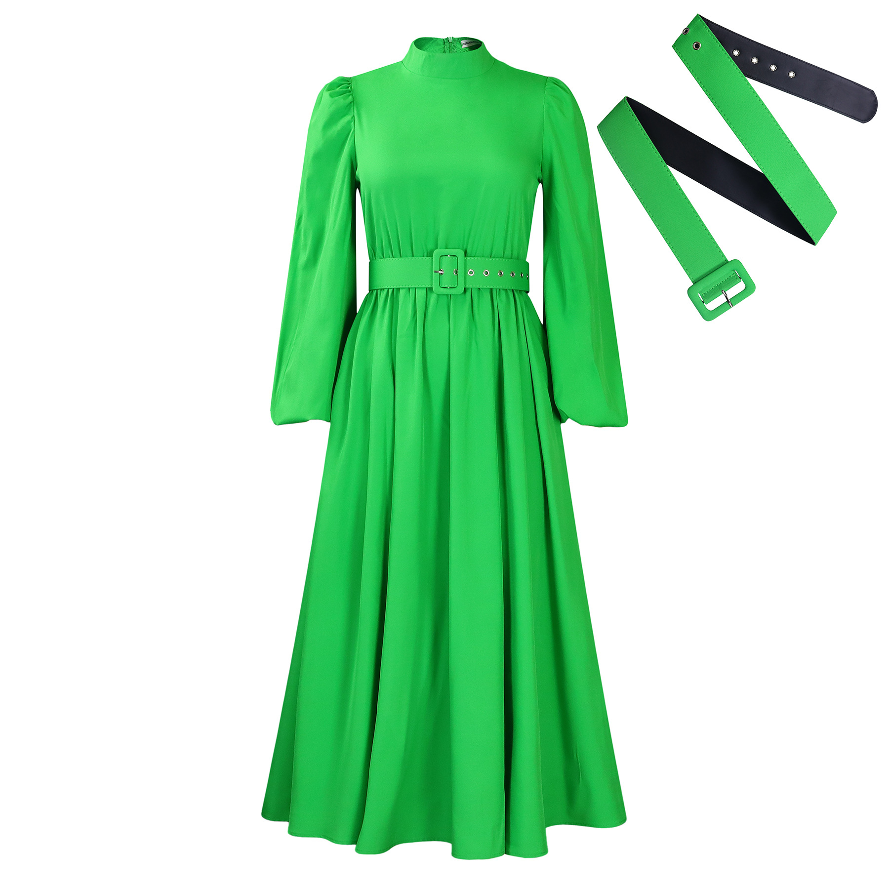 New Half Turtleneck Long Sleeve Slim Waist Swing Dress