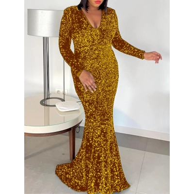 New Sequined Fishtail Sexy Long Dress Tailing Banquet Evening Dress 02