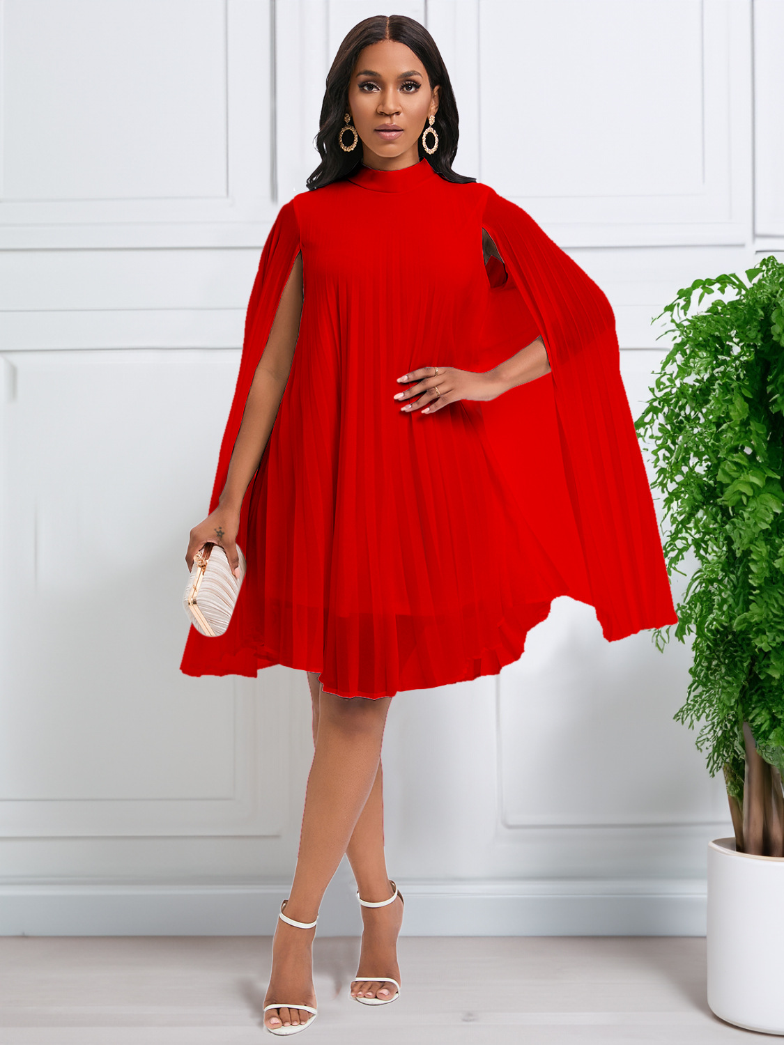 New Temperament Fashion Chiffon Pullover Cape Bat Sleeve Dress