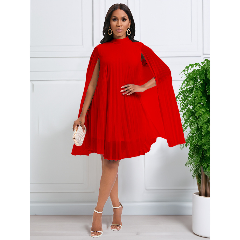 New Temperament Fashion Chiffon Pullover Cape Bat Sleeve Dress