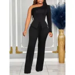 Spring New Oblique Shoulder Beaded OL Two-Piece Suit