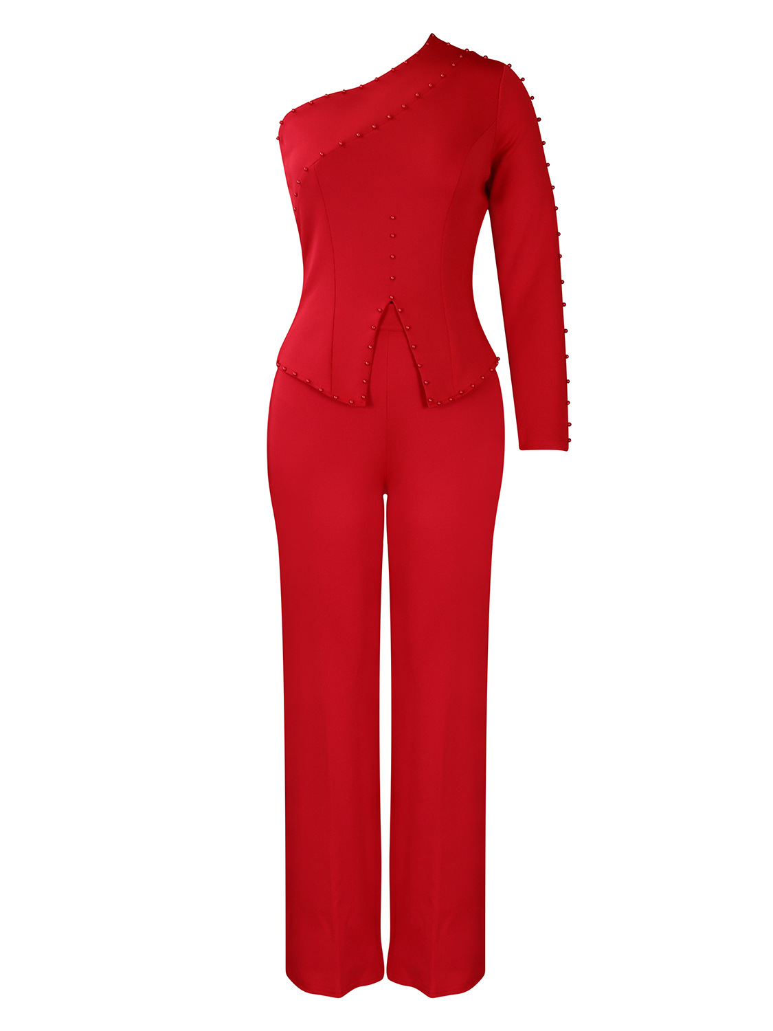 Spring New Oblique Shoulder Beaded OL Two-Piece Suit