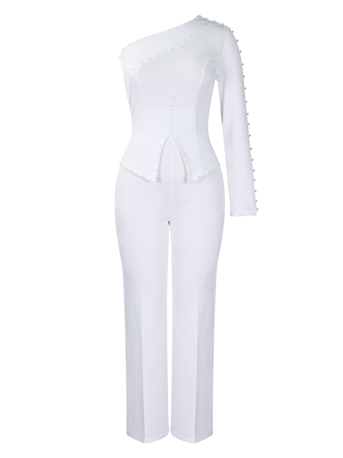 Spring New Oblique Shoulder Beaded OL Two-Piece Suit