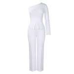 Spring New Oblique Shoulder Beaded OL Two-Piece Suit
