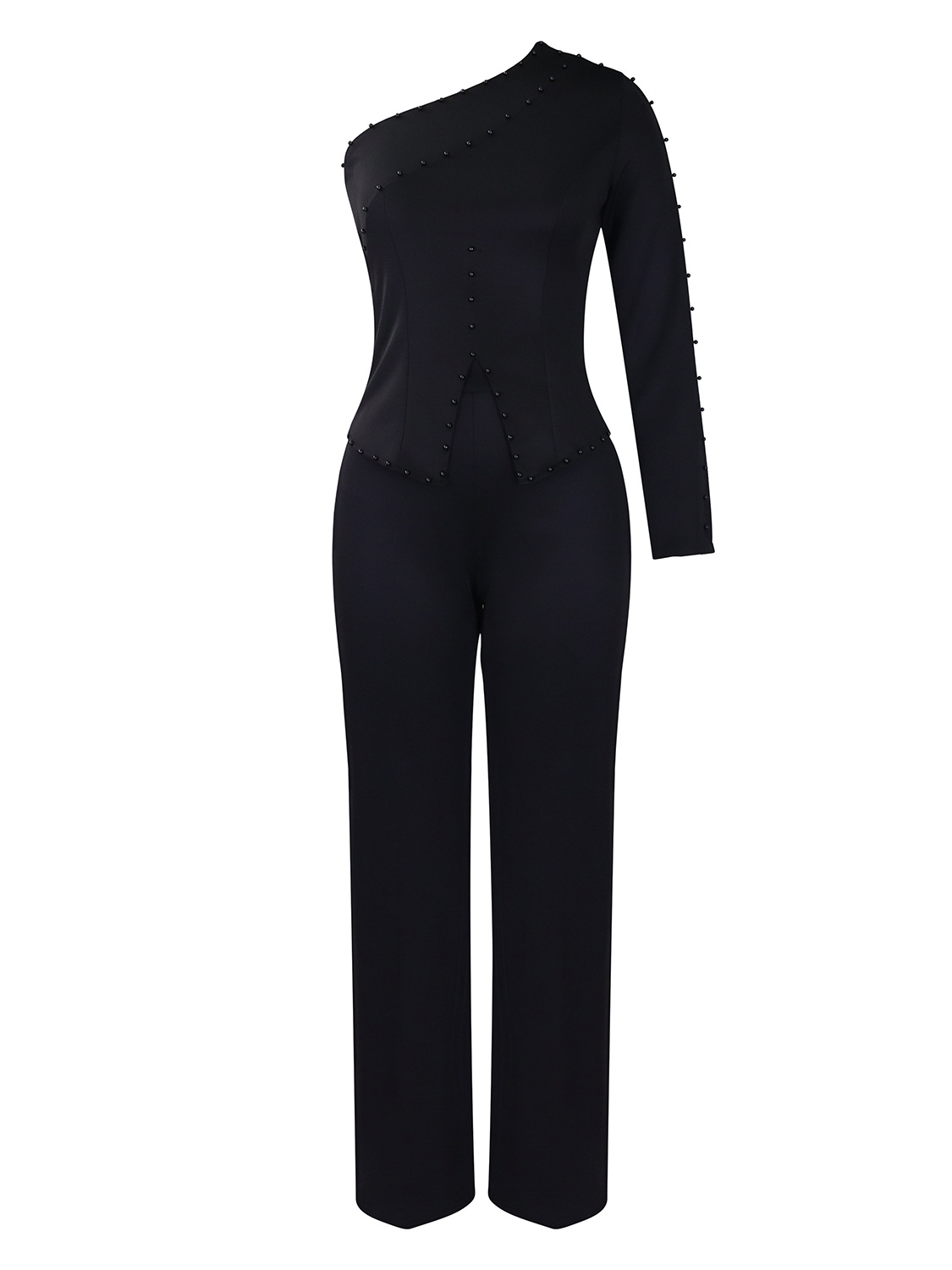Spring New Oblique Shoulder Beaded OL Two-Piece Suit