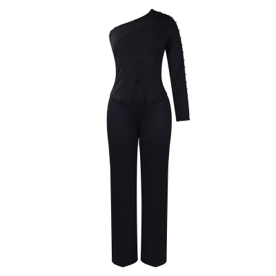 Spring New Oblique Shoulder Beaded OL Two-Piece Suit 02