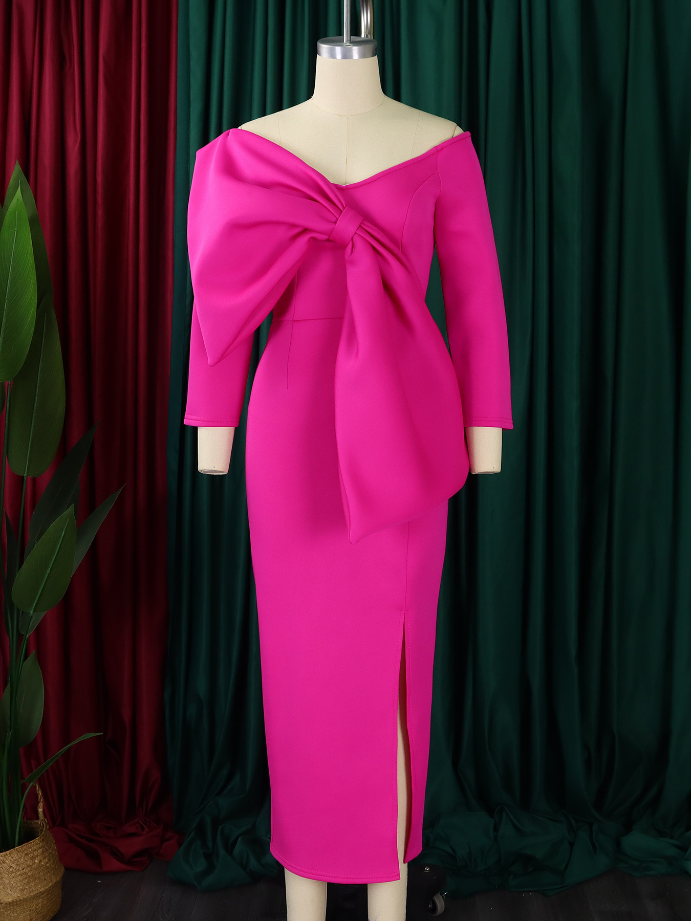 Deep V Bow High Waist Hip Party Dress Dress