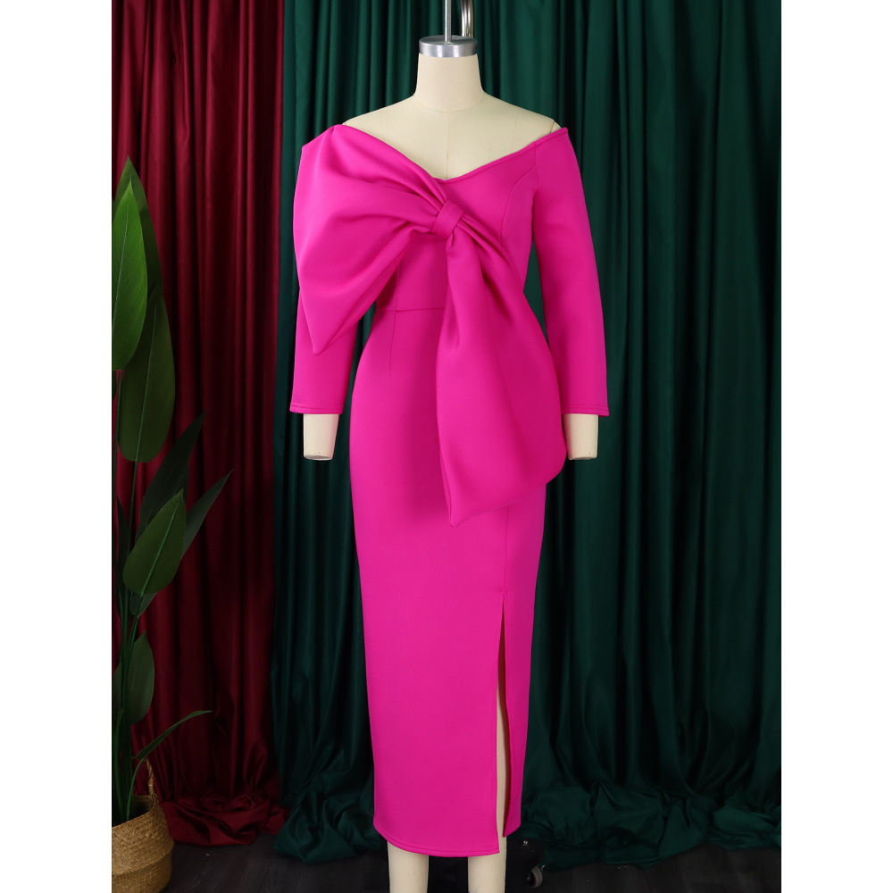 Deep V Bow High Waist Hip Party Dress Dress