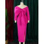 Deep V Bow High Waist Hip Party Dress Dress
