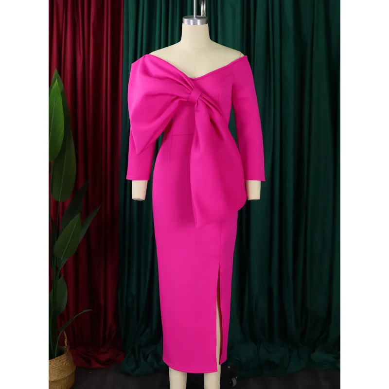 Deep V Bow High Waist Hip Party Dress Dress