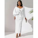 Deep V Bow High Waist Hip Party Dress Dress