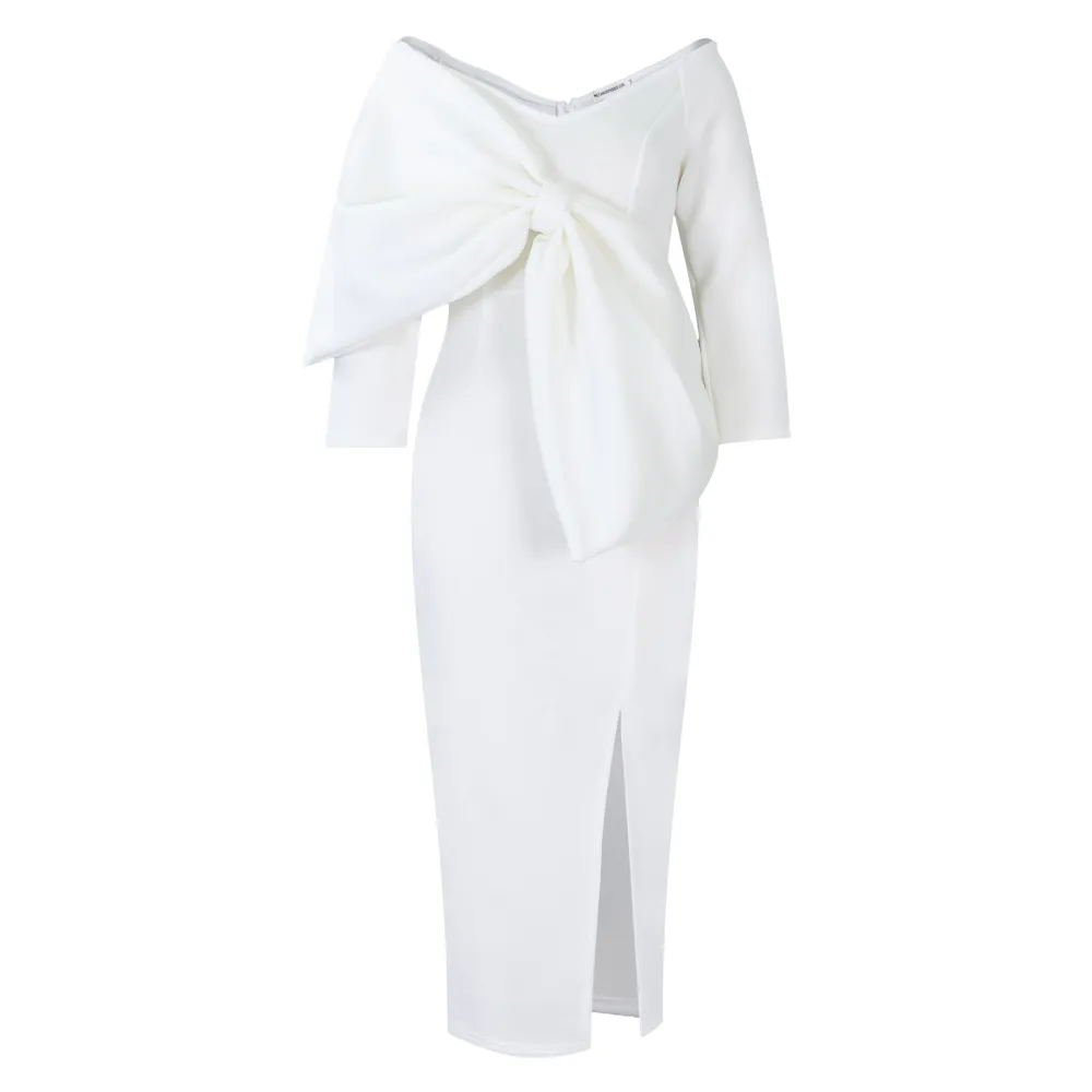 Deep V Bow High Waist Hip Party Dress Dress