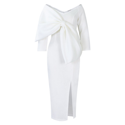 Deep V Bow High Waist Hip Party Dress Dress 02