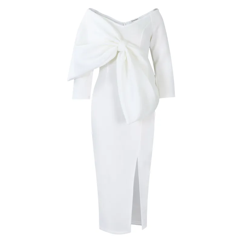 Deep V Bow High Waist Hip Party Dress Dress