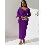 Deep V Bow High Waist Hip Party Dress Dress