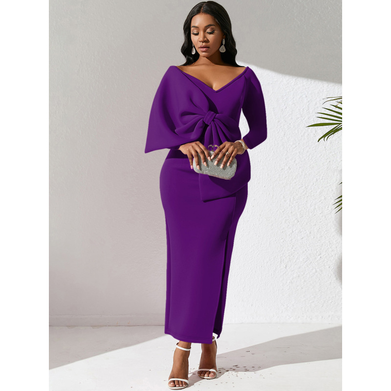Deep V Bow High Waist Hip Party Dress Dress