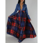 Fashion Casual Printed Lapel Shirt Long Dress