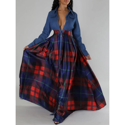 Fashion Casual Printed Lapel Shirt Long Dress 02