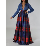 Fashion Casual Printed Lapel Shirt Long Dress