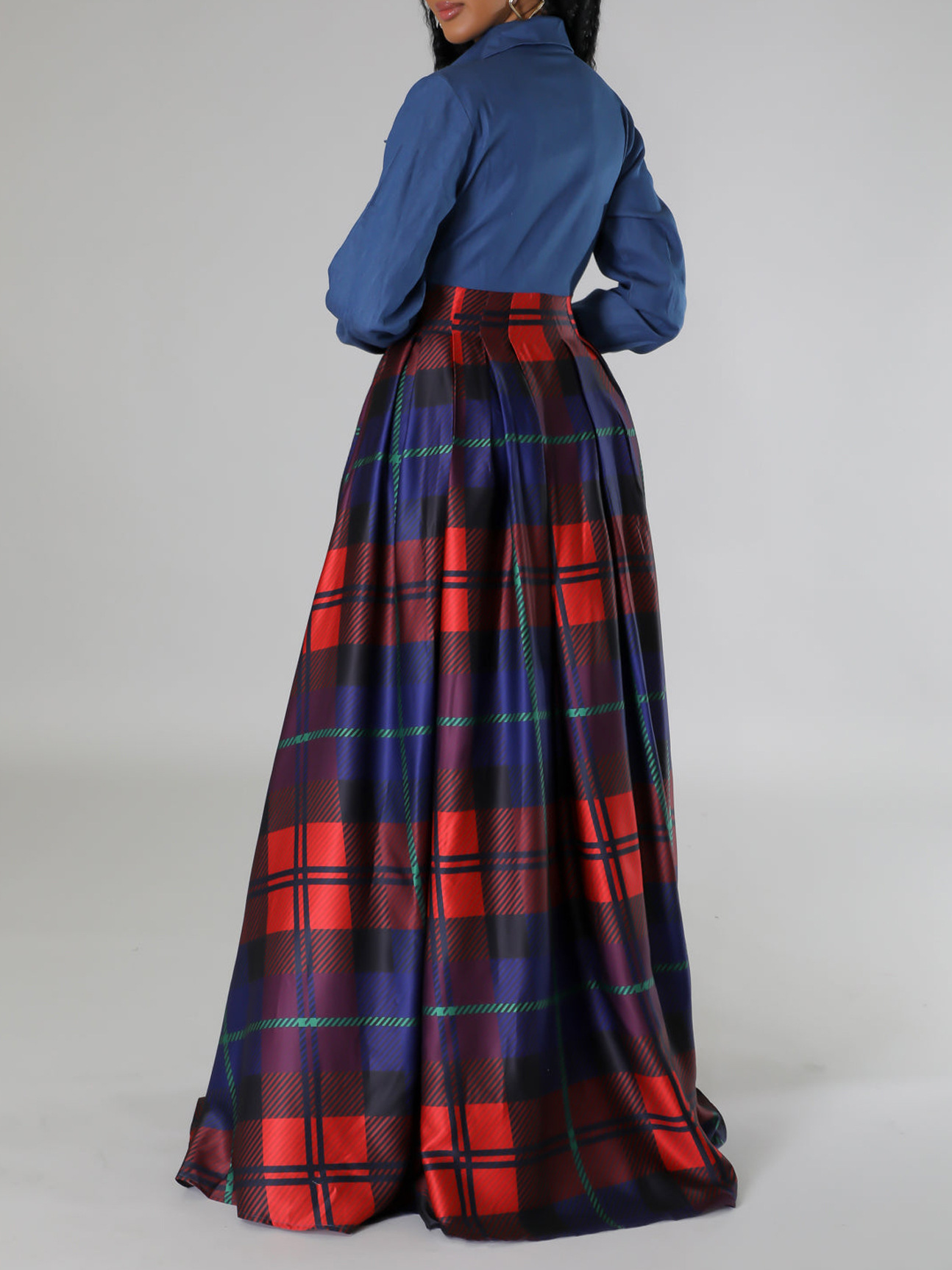 Fashion Casual Printed Lapel Shirt Long Dress