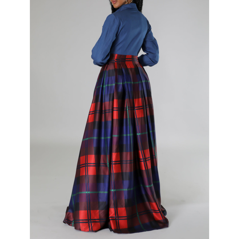Fashion Casual Printed Lapel Shirt Long Dress