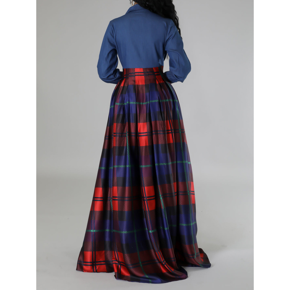 Fashion Casual Printed Lapel Shirt Long Dress
