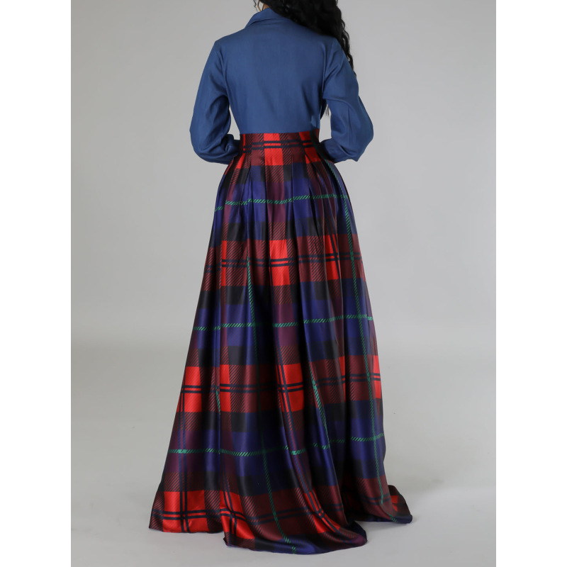 Fashion Casual Printed Lapel Shirt Long Dress