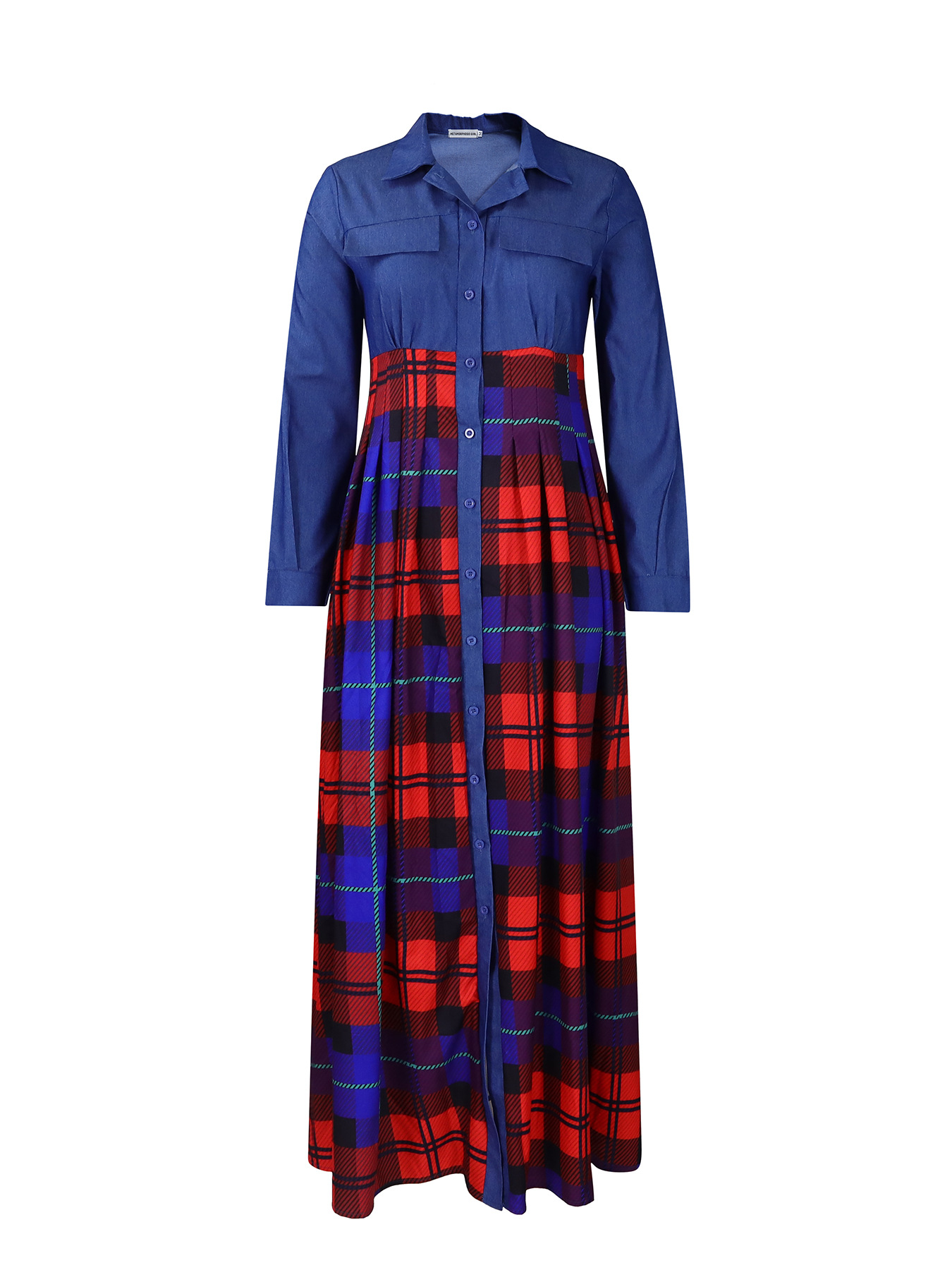 Fashion Casual Printed Lapel Shirt Long Dress