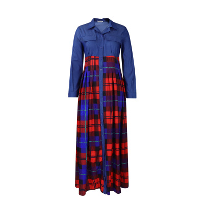 Fashion Casual Printed Lapel Shirt Long Dress 01