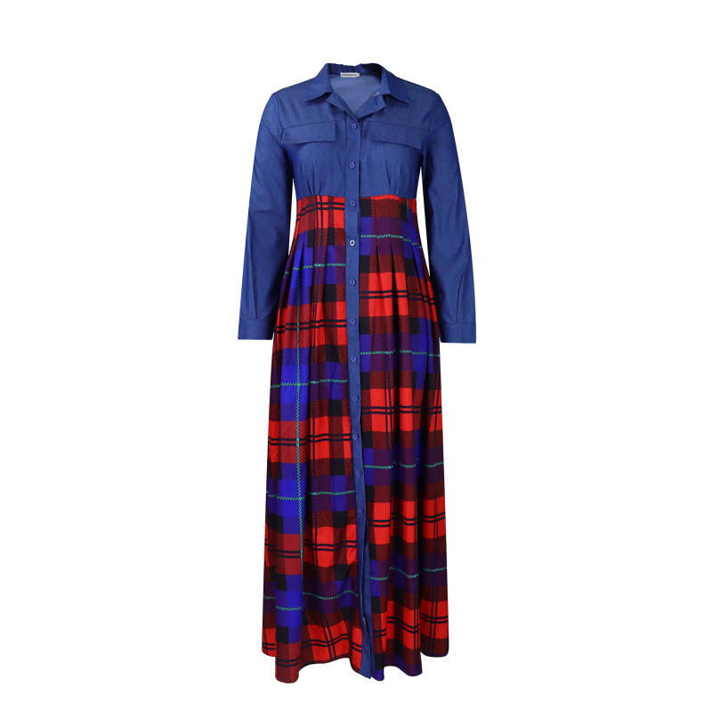 Fashion Casual Printed Lapel Shirt Long Dress
