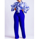 Loose Casual Printed Long-Sleeved Shirt And Wide-Leg Pants Suit