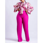 Loose Casual Printed Long-Sleeved Shirt And Wide-Leg Pants Suit
