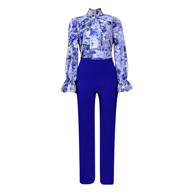 Loose Casual Printed Long-Sleeved Shirt And Wide-Leg Pants Suit