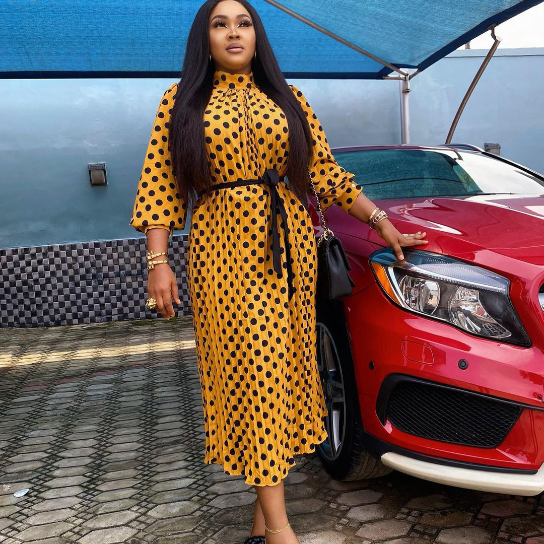 Loose Pleated Polka Dot Maxi Dress