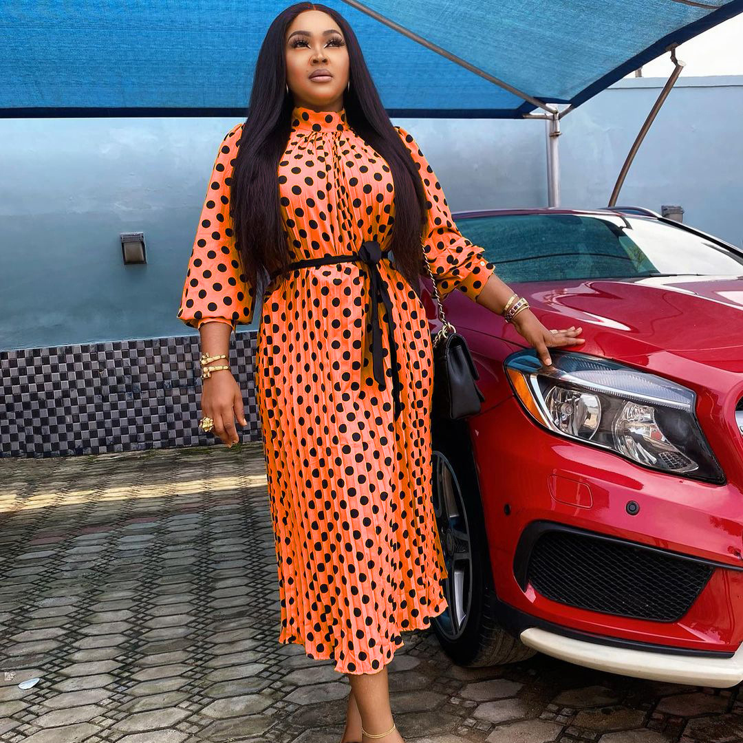 Loose Pleated Polka Dot Maxi Dress