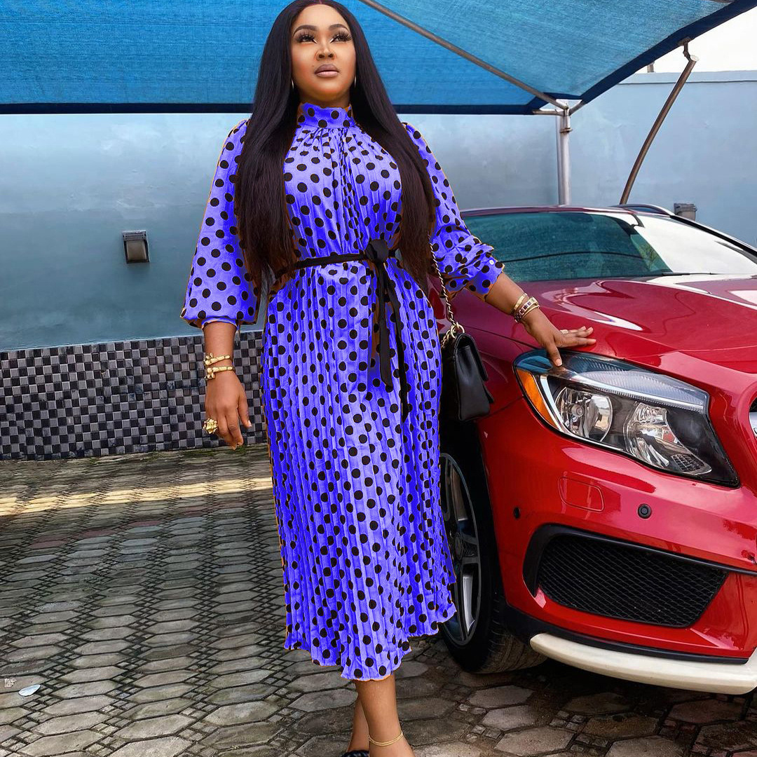 Loose Pleated Polka Dot Maxi Dress