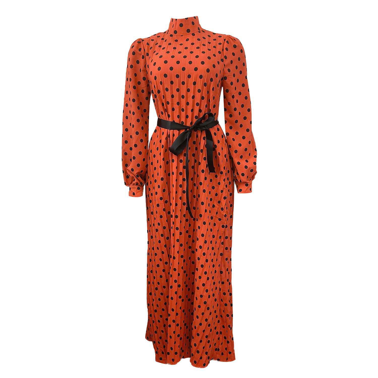 Loose Pleated Polka Dot Maxi Dress