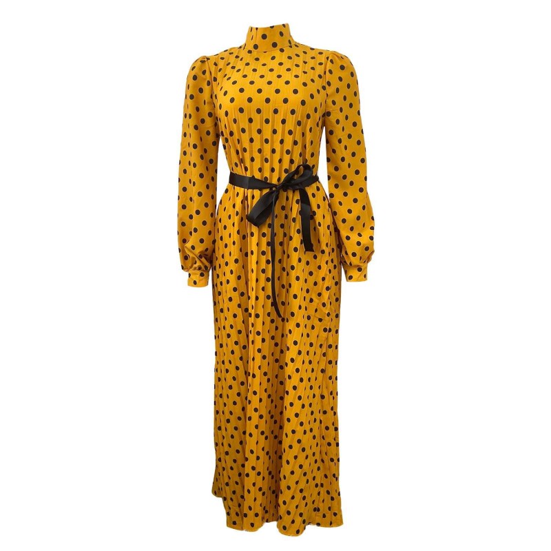 Loose Pleated Polka Dot Maxi Dress