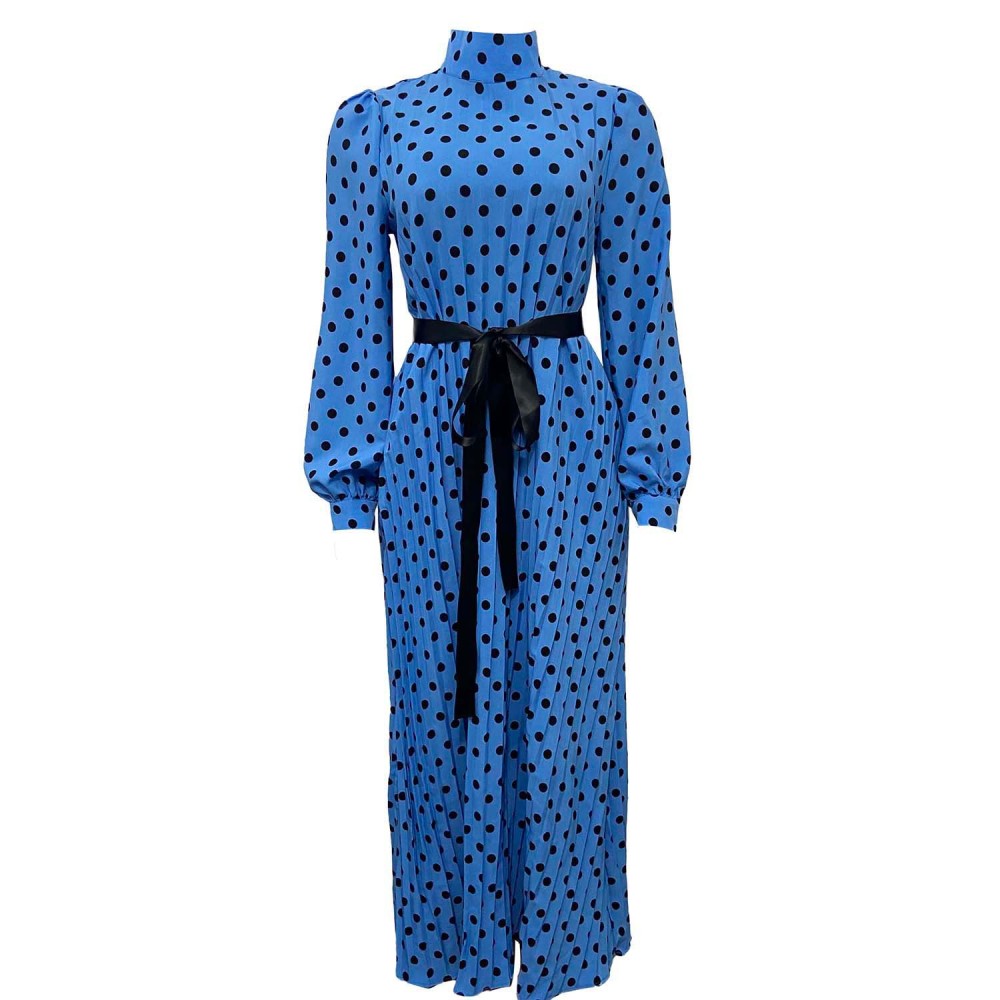 Loose Pleated Polka Dot Maxi Dress