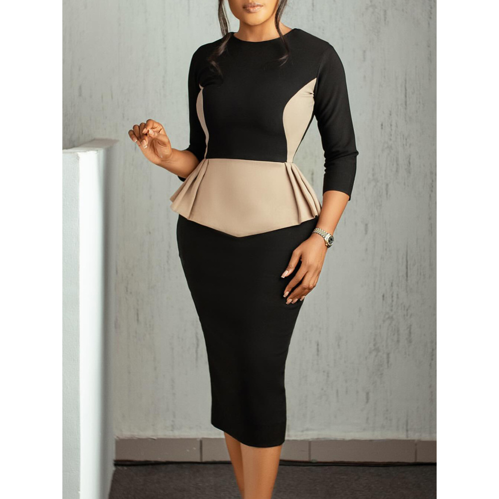 New Fashion Color Matching OL Tongle Hip Dress