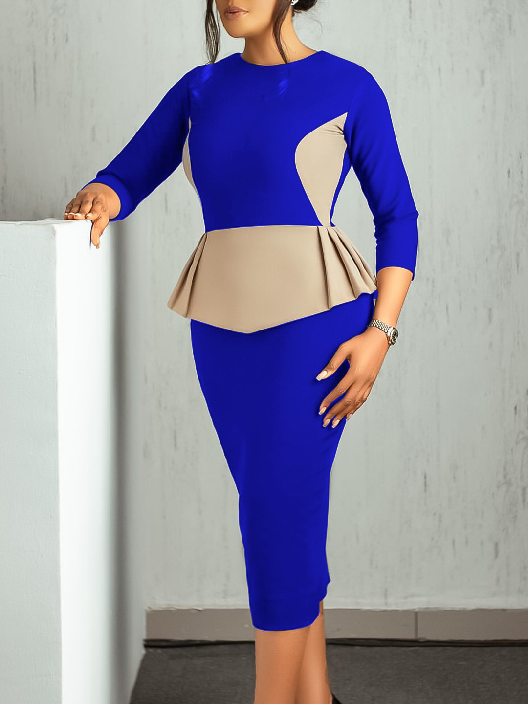 New Fashion Color Matching OL Tongle Hip Dress