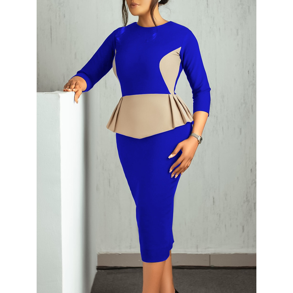 New Fashion Color Matching OL Tongle Hip Dress