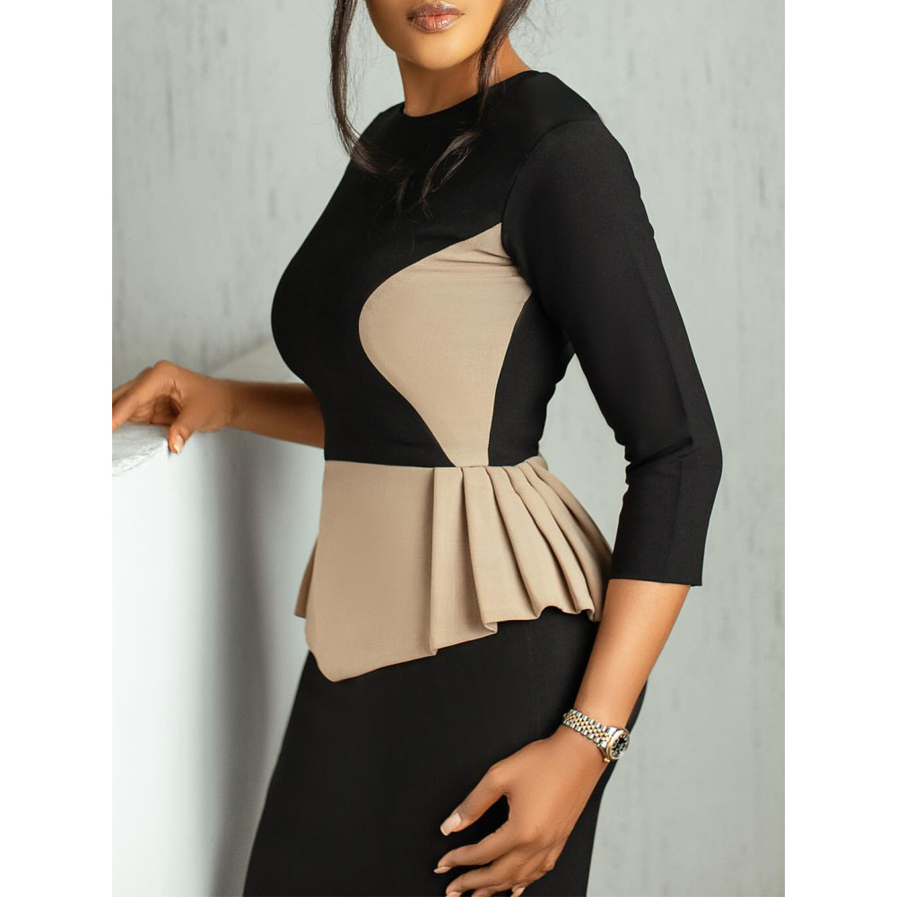 New Fashion Color Matching OL Tongle Hip Dress