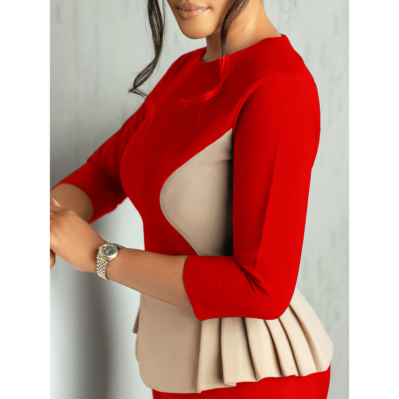 New Fashion Color Matching OL Tongle Hip Dress