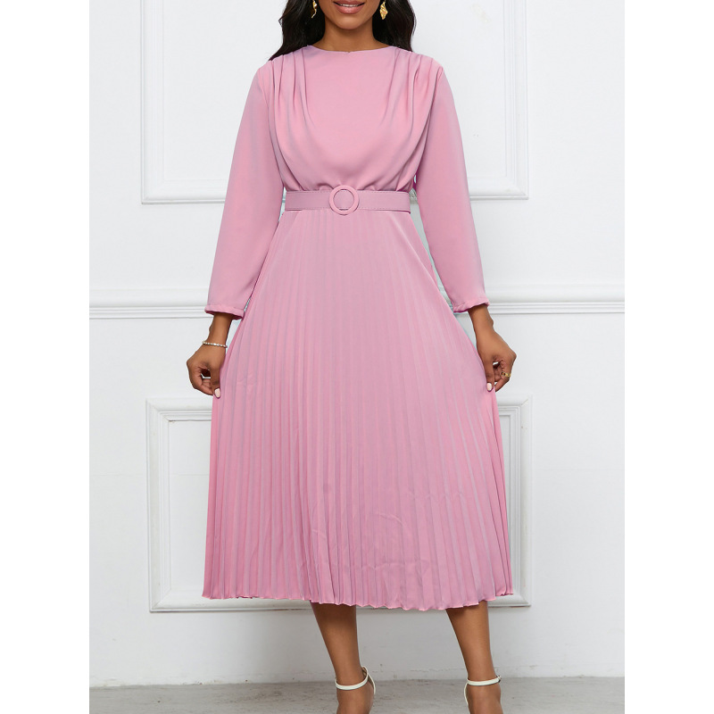 New Style Pleated Commuter OL Solid Color Dress